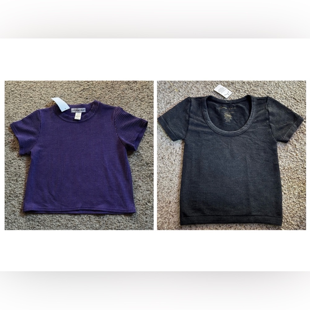 Tops 2 tops Juniors XS Black and Small purple Short Sleeve top